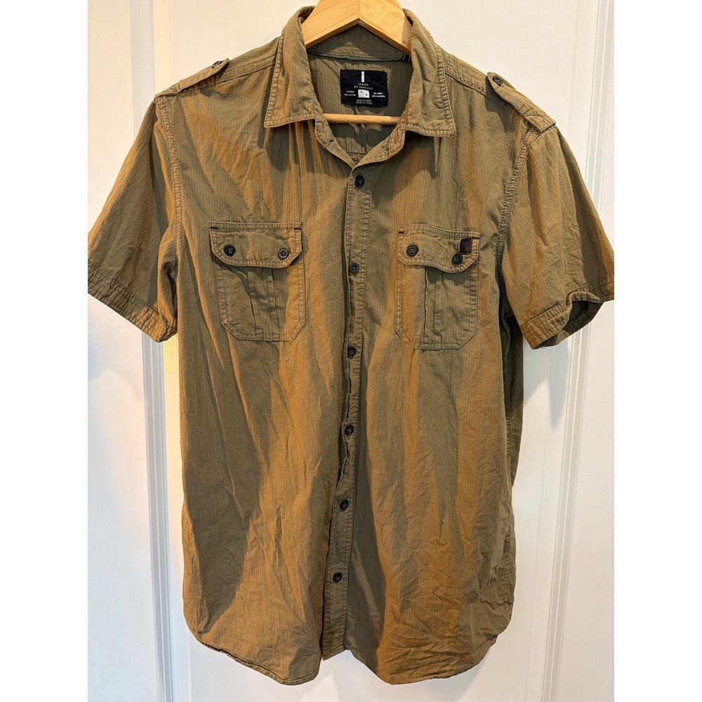 Jeans by Buffalo Mens Marwan Military Shirt Olive Green Short Sleeve Medium